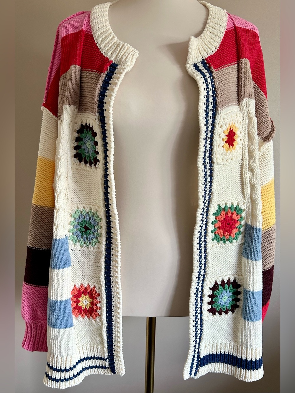 POL Striped, Multi-Coloured & Textured Knit Cardigan - Oversized. - Picture 7 of 11